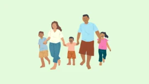 Rustig gezinsleven met vrolijke ouders en 3 kinderen